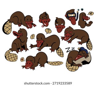 Ornitorrinco Disfrutar de conjunto de Ilustración vectorial