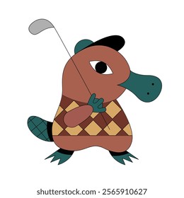 Platypus Golfer cartoon character. App mascot. Flat vector illustration isolated on white background.