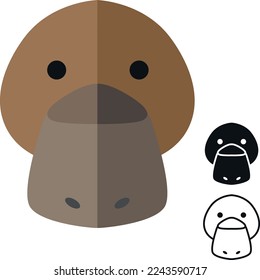 Platypus head simple icons. Set of colored and monochrome icons. Animals. Simple flat design. Vector art