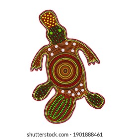 Platypus einzeln auf weißem Hintergrund. Australien Aborigk Bill dot painting.Aborigine Stamm-Styling Platypus.Decorative ethnische Stil.Element für Flyer, Poster, Banner, Plakat, Broschüre.Vektorgrafik