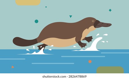 Platypus leaping out blue