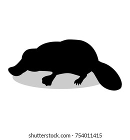 Platypus mammal black silhouette animal. Vector Illustrator.	