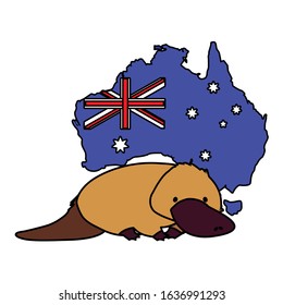 Platypus with map of Australia in the background. vector illustration design.