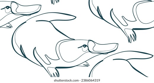 platypus nature wildlife artistic seamless ink vector one line pattern hand drawn 