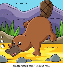 Platypus in Ocean Cartoon Colored Illustration