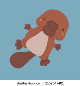 Platypus on back. Vector illustration of a cute animal. Cute little illustration of platypus for kids, baby book, fairy tales, baby shower invitation, textile t-shirt, sticker. svg