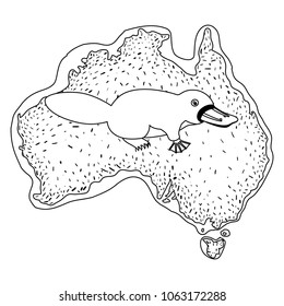 platypus over australian map wild animal