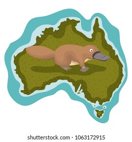 platypus over australian map wild animal