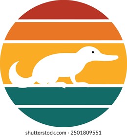 Plantilla de diseño Platypus Retro Sunset. Plantilla de diseño de Vector para el logotipo, insignias, camiseta, POD y cubierta del libro