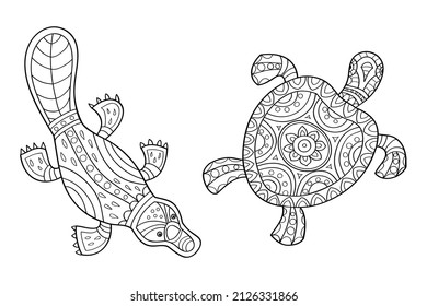 Platypus and sea turtle coloring page