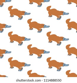 Platypus seamless pattern on the white background. Vector illustration