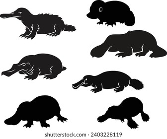 platypus set of silhouettes of animals