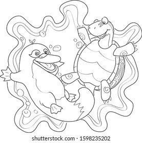 platypus and turtle, coloring book for fun