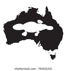 platypus white silhouette of an Australian animal on a black background silhouettes of a map of Australia