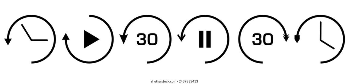 Play with 10 seconds forward and backward button style symbol signs, vector illustration.