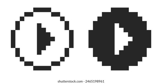 Play 8 bit pixel button minimalist icon. Red play button symbol.