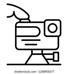 Play action camera icon. Outline play action camera vector icon for web design isolated on white background