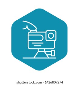 Play action camera icon. Outline play action camera vector icon for web design isolated on white background