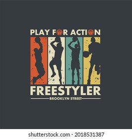 Play for action freestyler Brooklyn, basketball sport illustration, tee shirt graphics, vectors 