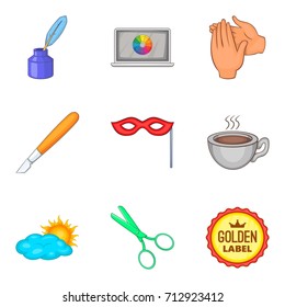 Play actor icons set. Cartoon set of 9 play actor vector icons for web isolated on white background