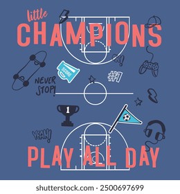 jugar todo el día, diseño de la impresión de la camiseta del deporte.