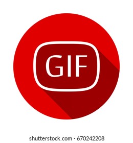 Play animation icon isolated on red background with long shadow. flat icon