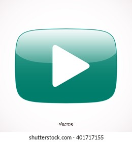 Play aquamarine button color. Rounded square web button isolate.