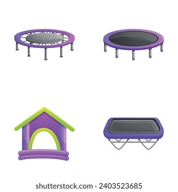 Play area icons set cartoon vector. Inflatable castle and trampoline. Playground