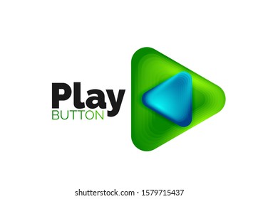 Icono de botón Reproducir, flecha o descargar, plantilla mínima de logotipo comercial de diseño. 3d negrita geométrica en estilo de relieve con efecto de combinación de colores. Ilustración vectorial para papel de escritorio, pancarta, fondo, tarjeta