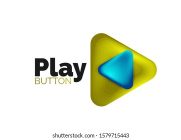 Icono de botón Reproducir, flecha o descargar, plantilla mínima de logotipo comercial de diseño. 3d negrita geométrica en estilo de relieve con efecto de combinación de colores. Ilustración vectorial para papel de escritorio, pancarta, fondo, tarjeta