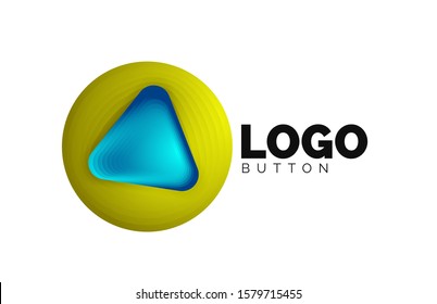 Icono de botón Reproducir, flecha o descargar, plantilla mínima de logotipo comercial de diseño. 3d negrita geométrica en estilo de relieve con efecto de combinación de colores. Ilustración vectorial para papel de escritorio, pancarta, fondo, tarjeta