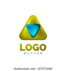 Icono de botón Reproducir, flecha o descargar, plantilla mínima de logotipo comercial de diseño. 3d negrita geométrica en estilo de relieve con efecto de combinación de colores. Ilustración vectorial para papel de escritorio, pancarta, fondo, tarjeta