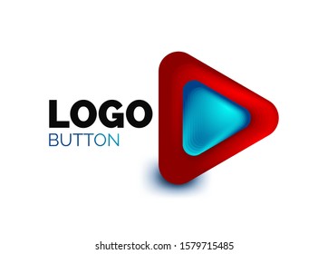 Icono de botón Reproducir, flecha o descargar, plantilla mínima de logotipo comercial de diseño. 3d negrita geométrica en estilo de relieve con efecto de combinación de colores. Ilustración vectorial para papel de escritorio, pancarta, fondo, tarjeta