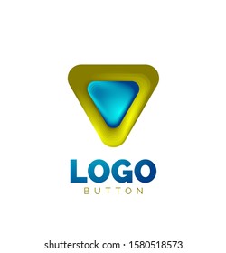 Play, arrow or download button icon, minimal design business logo template. 3d geometric bold in relief style with color blend steps effect. Vector Illustration For Wallpaper, Banner, Background, Card