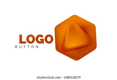 Play, arrow or download button icon, minimal design business logo template. 3d geometric bold in relief style with color blend steps effect. Vector Illustration For Wallpaper, Banner, Background, Card
