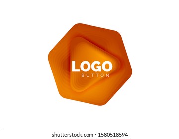 Play, arrow or download button icon, minimal design business logo template. 3d geometric bold in relief style with color blend steps effect. Vector Illustration For Wallpaper, Banner, Background, Card