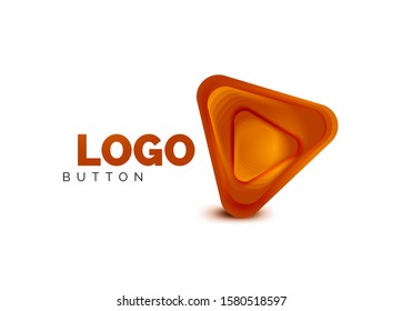 Play, arrow or download button icon, minimal design business logo template. 3d geometric bold in relief style with color blend steps effect. Vector Illustration For Wallpaper, Banner, Background, Card