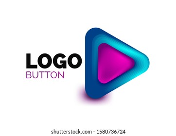 Icono de botón Reproducir, flecha o descargar, plantilla mínima de logotipo comercial de diseño. 3d negrita geométrica en estilo de relieve con efecto de combinación de colores. Ilustración vectorial para papel de escritorio, pancarta, fondo, tarjeta