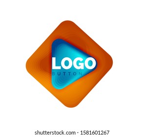 Icono de botón Reproducir, flecha o descargar, plantilla mínima de logotipo comercial de diseño. 3d negrita geométrica en estilo de relieve con efecto de combinación de colores. Ilustración vectorial para papel de escritorio, pancarta, fondo, tarjeta