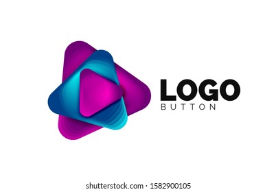 Icono de botón Reproducir, flecha o descargar, plantilla mínima de logotipo comercial de diseño. 3d negrita geométrica en estilo de relieve con efecto de combinación de colores. Ilustración vectorial para papel de escritorio, pancarta, fondo, tarjeta