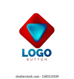 Play, arrow or download button icon, minimal design business logo template. 3d geometric bold in relief style with color blend steps effect. Vector Illustration For Wallpaper, Banner, Background, Card