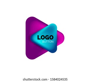 Icono de botón Reproducir, flecha o descargar, plantilla mínima de logotipo comercial de diseño. 3d negrita geométrica en estilo de relieve con efecto de combinación de colores. Ilustración vectorial para papel de escritorio, pancarta, fondo, tarjeta
