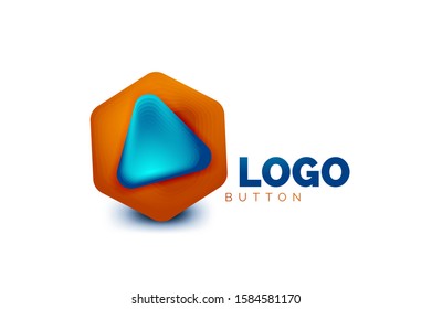 Play, arrow or download button icon, minimal design business logo template. 3d geometric bold in relief style with color blend steps effect. Vector Illustration For Wallpaper, Banner, Background, Card