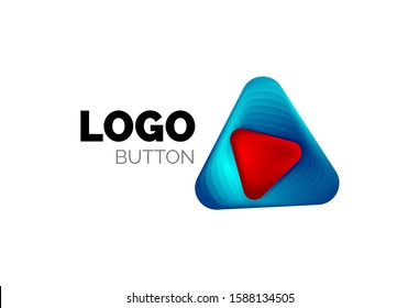 Play, arrow or download button icon, minimal design business logo template. 3d geometric bold in relief style with color blend steps effect. Vector Illustration For Wallpaper, Banner, Background, Card