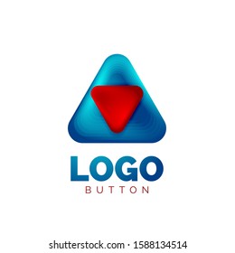 Icono de botón Reproducir, flecha o descargar, plantilla mínima de logotipo comercial de diseño. 3d negrita geométrica en estilo de relieve con efecto de combinación de colores. Ilustración vectorial para papel de escritorio, pancarta, fondo, tarjeta