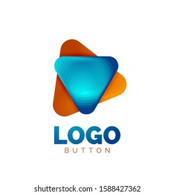 Icono de botón Reproducir, flecha o descargar, plantilla mínima de logotipo comercial de diseño. 3d negrita geométrica en estilo de relieve con efecto de combinación de colores. Ilustración vectorial para papel de escritorio, pancarta, fondo, tarjeta
