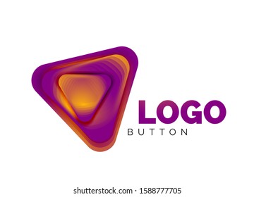 Icono de botón Reproducir, flecha o descargar, plantilla mínima de logotipo comercial de diseño. 3d negrita geométrica en estilo de relieve con efecto de combinación de colores. Ilustración vectorial para papel de escritorio, pancarta, fondo, tarjeta