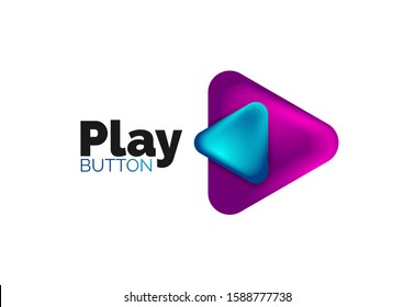 Icono de botón Reproducir, flecha o descargar, plantilla mínima de logotipo comercial de diseño. 3d negrita geométrica en estilo de relieve con efecto de combinación de colores. Ilustración vectorial para papel de escritorio, pancarta, fondo, tarjeta