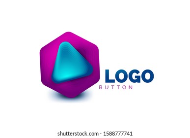Ícone de botão de reprodução, seta ou download, modelo de logotipo comercial de design mínimo. negrito geométrico 3d em estilo de relevo com efeito de etapas de mistura de cores. Ilustração De Vetor Para Papel De Parede, Banner, Plano De Fundo, Cartão