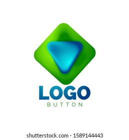 Play, arrow or download button icon, minimal design business logo template. 3d geometric bold in relief style with color blend steps effect. Vector Illustration For Wallpaper, Banner, Background, Card